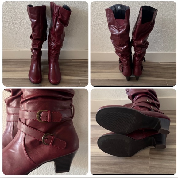 New Comfortview reddish burgundy Heeled Boots with Buckle Detail - Picture 4 of 8